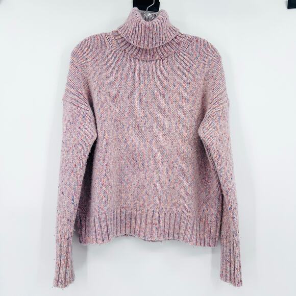 J Crew Pink Marled Speckled Wool Turtleneck Cropped Sweater Womens Size Med - Picture 3 of 12